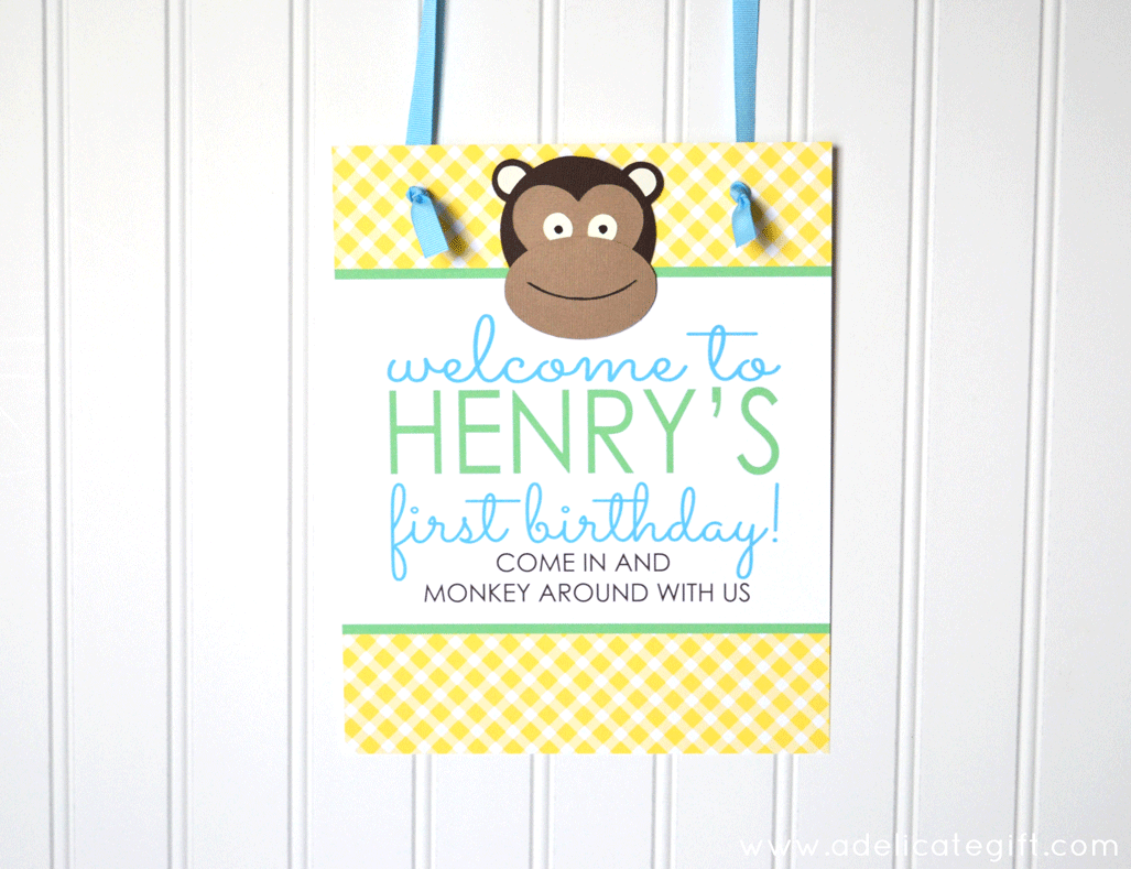 Monkey Theme Birthday Party Welcome Sign